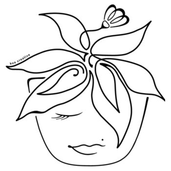 Blooming Pot Plant - Womens Shallow Scoop Tee - Black Print Design