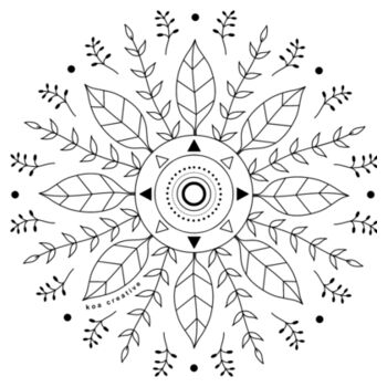 Leaf Mandala - Womens Shallow Scoop Tee - Black Print Design