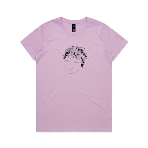 Flora Thoughts - Womens Maple Tee - Black Print Thumbnail
