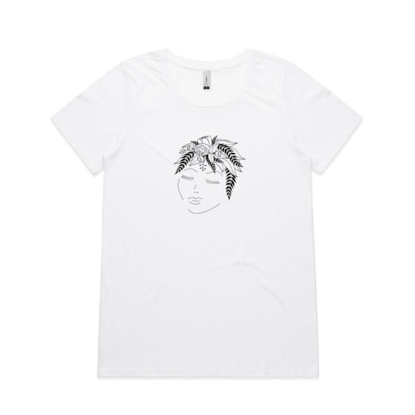 Flora Thoughts - Womens Shallow Scoop Tee - Black Print Thumbnail