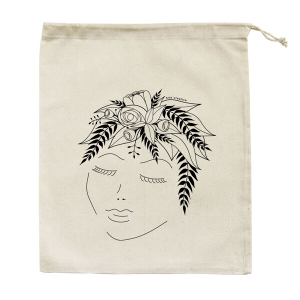 Flora Thoughts - Medium Calico Bag - Black Print Thumbnail