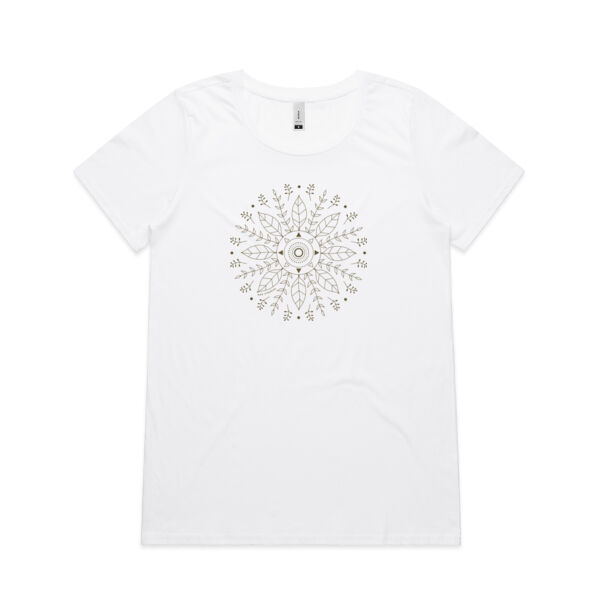 Leaf Mandala - Womens Shallow Scoop Tee - Khaki Print Thumbnail