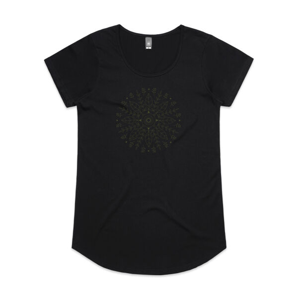 Leaf Mandala - Womens Mali Tee - Olive Print Thumbnail