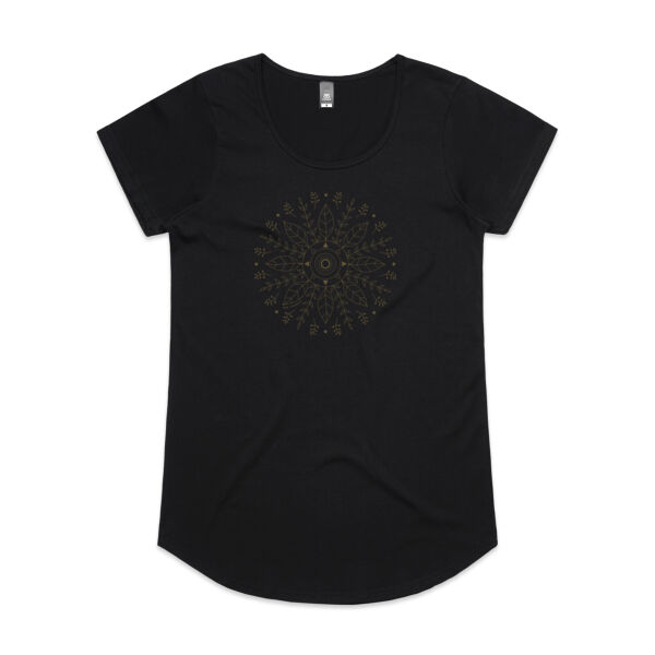 Leaf Mandala - Womens Mali Tee - Khaki Print Thumbnail