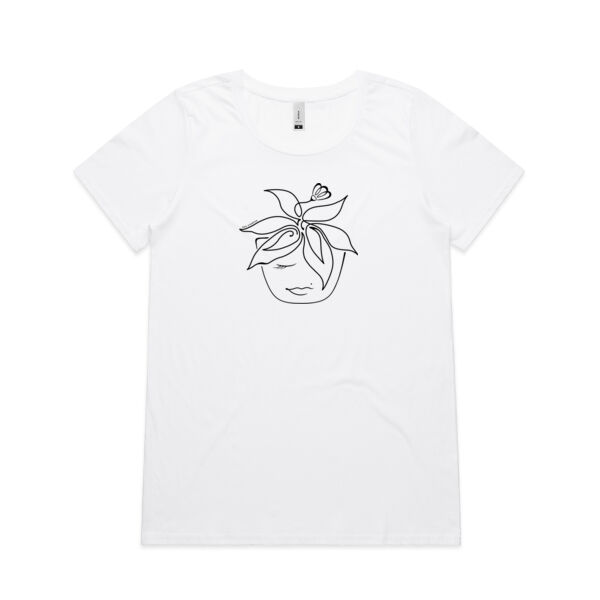 Blooming Pot Plant - Womens Shallow Scoop Tee - Black Print Thumbnail