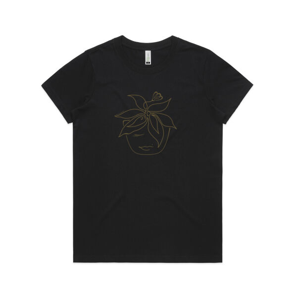Blooming Pot Plant - Womens Maple Organic Tee - Khaki Print Thumbnail