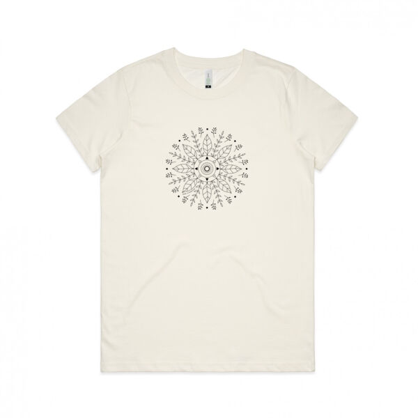 Leaf Mandala - Womens Maple Organic Tee - Black Print Thumbnail