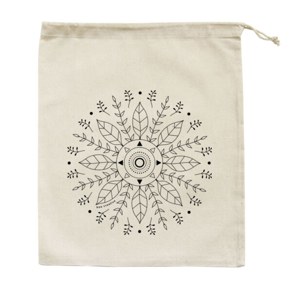 Leaf Mandala - Medium Calico Bag - Black Print Thumbnail