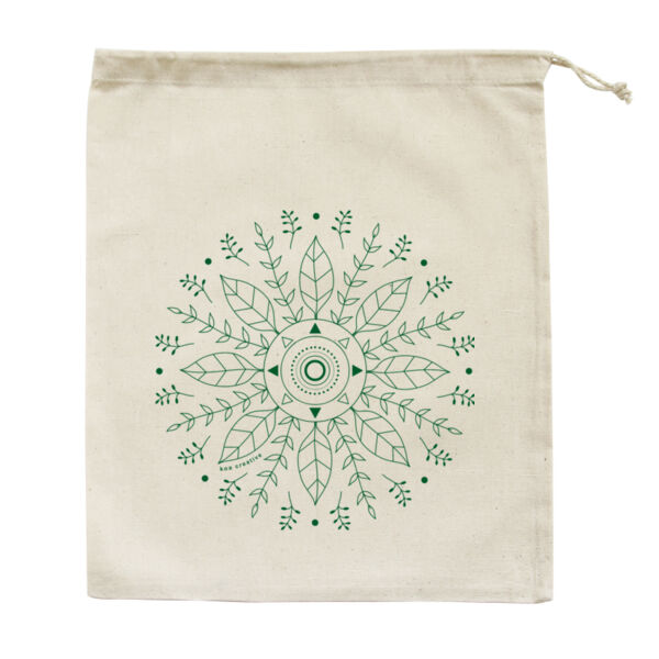 Leaf Mandala - Medium Calico Bag - Green Print Thumbnail
